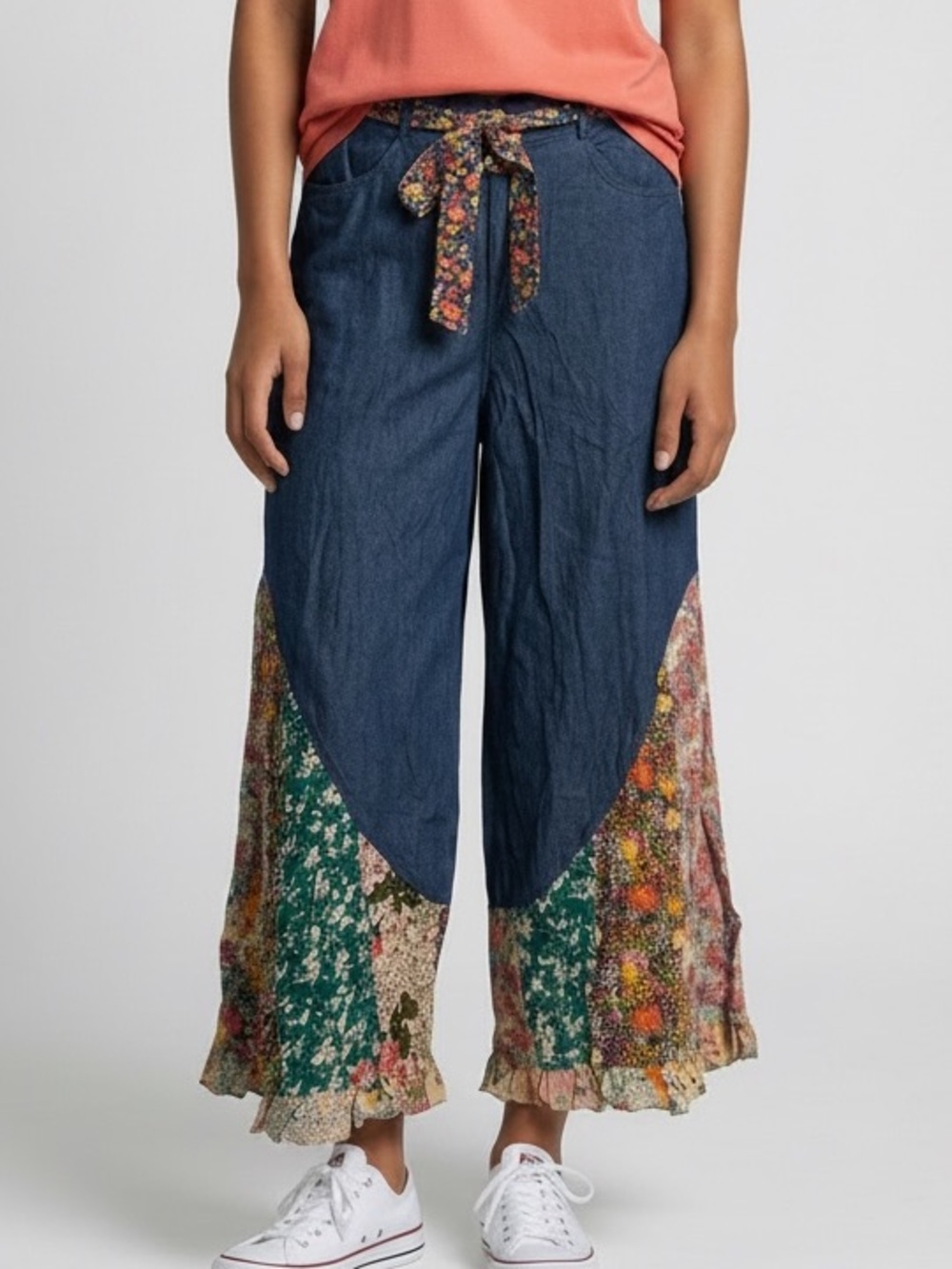 “The Siobhan” Boho Denim Floral Patchwork Pants
